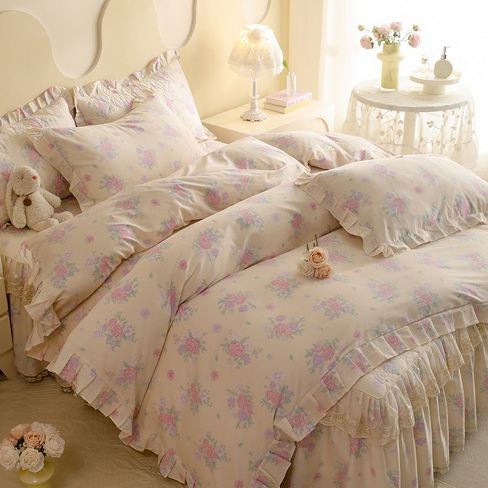 91家纺网 家纺一手货源 找家纺 美达家纺 2025新款全棉印花床裙四件套 幽香私语黄