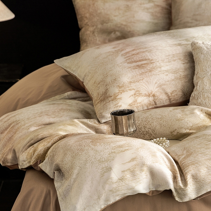 91家纺网 家纺一手货源 找家纺 立奥被业 2025新款60S数码印花四件套四件套 墨屿-咖