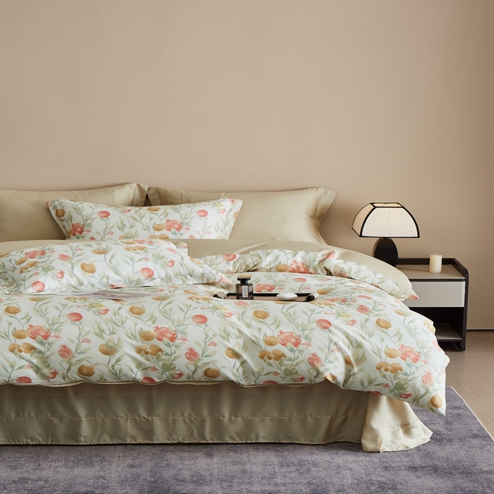 91家纺网 家纺一手货源 找家纺 顾家家居 2025新款莱塞尔数码印花四件套 丝丝花语