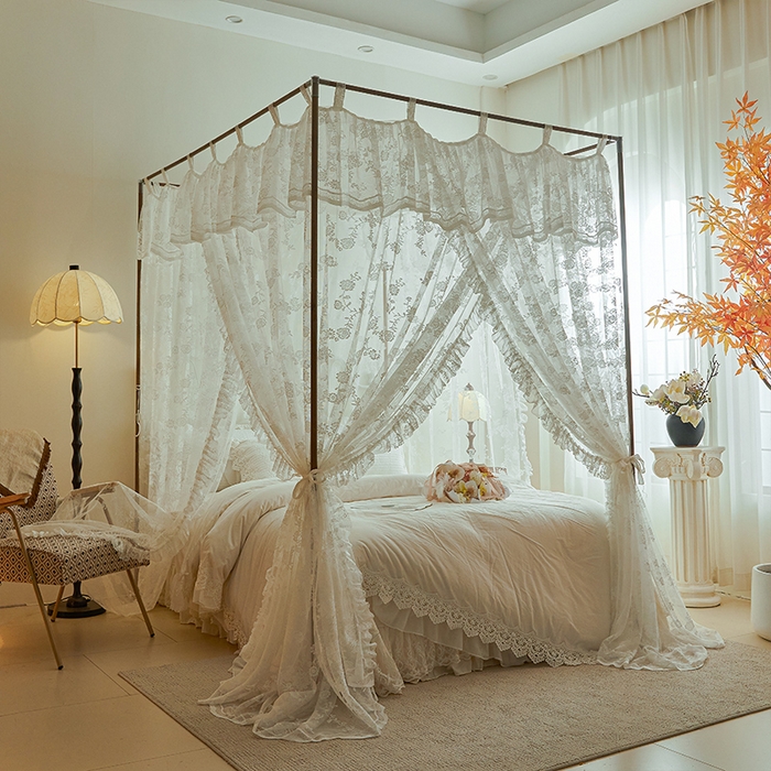 91家纺网 家纺一手货源 找家纺 （总）都市缘蚊帐 2025新款A902穿杆落地宫廷蚊帐烤漆支架款