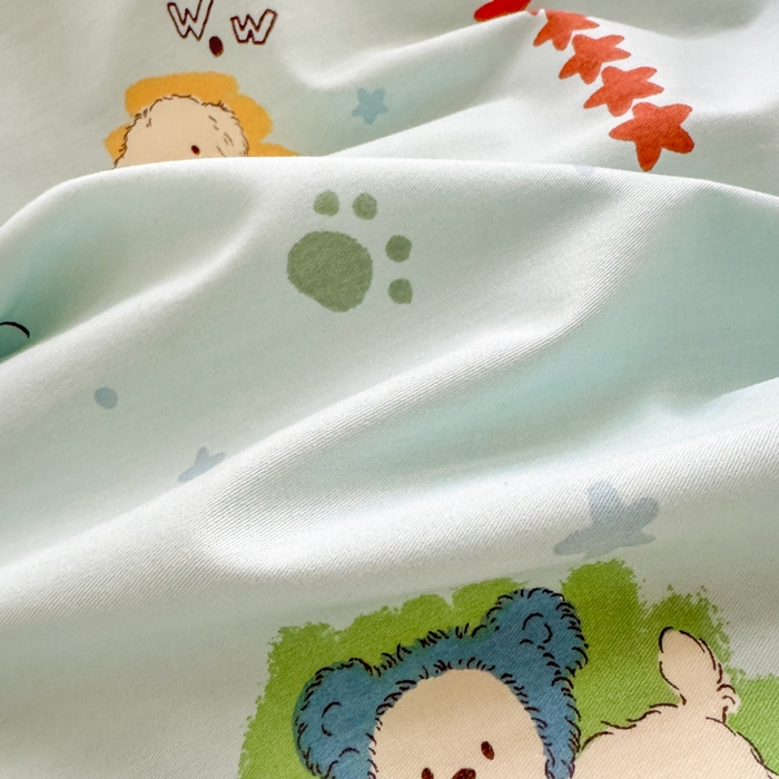 91家纺网 家纺一手货源 找家纺 清雅福 2025全棉13372小清新四件套和单被套早春系列第二批--四件套 旺柴犬·蓝