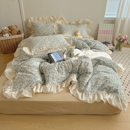 91家纺网 家纺一手货源 找家纺 （总）六巷胡同 2025新款韩系博主风花边款小碎花A类全棉双层纱四件套