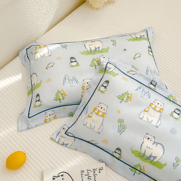 91家纺网 家纺一手货源 找家纺 良佐生活 2025新款50支天丝印花枕套 企鹅北极熊