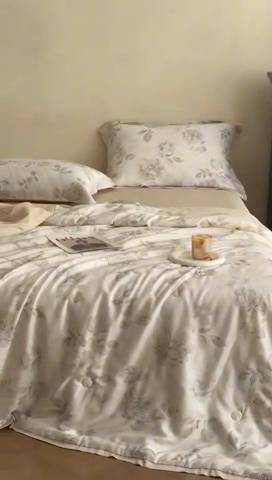 91家纺网 家纺一手货源 找家纺 黛舒家居 2025新款天丝印花夏被四件套 蔓咖