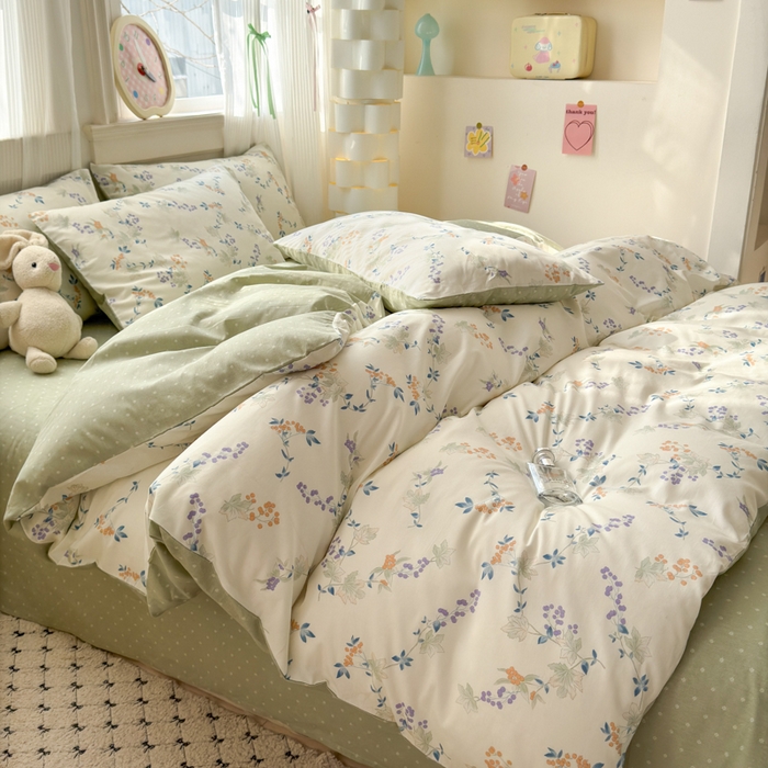 91家纺网 家纺一手货源 找家纺 清雅福 2025全棉13372小清新四件套和单被套早春系列第二批--四件套 硕果累累