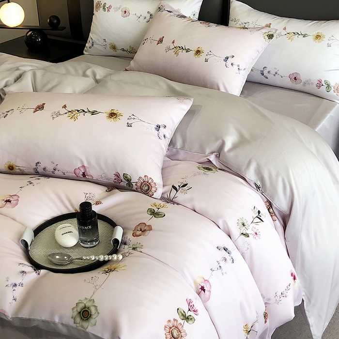 91家纺网 家纺一手货源 找家纺 立奥被业 2025年新款100%兰精天丝四件套天丝数码印花四件套 余梦灰