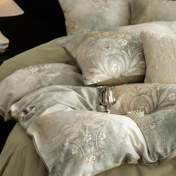 91家纺网 家纺一手货源 找家纺 立奥被业 2025新款60S数码印花四件套四件套 曼希-绿