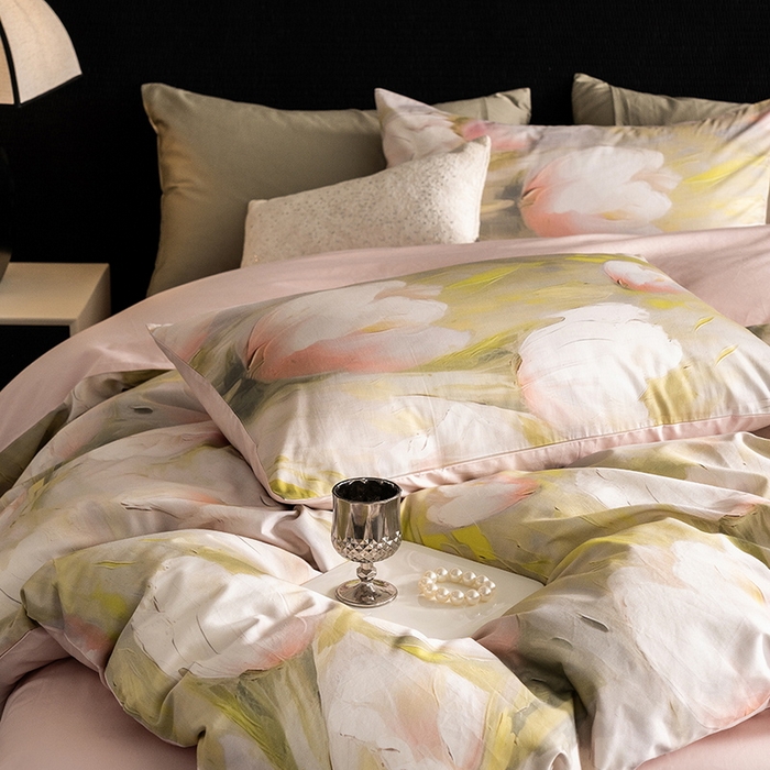 91家纺网 家纺一手货源 找家纺 立奥被业 2025新款60S数码印花四件套四件套 郁金香粉