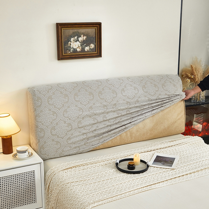 91家纺网 家纺一手货源 找家纺 逐日沙发套 2025新款提花绒床头罩-欧艺 浅灰