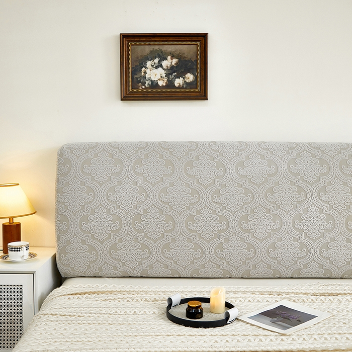 91家纺网 家纺一手货源 找家纺 逐日沙发套 2025新款提花绒床头罩-欧艺 浅灰