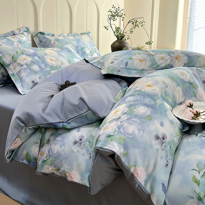 91家纺网 家纺一手货源 找家纺 梧桐树 2025新款100%全棉60S长绒棉套件 S29烟雨蒙蒙-绿