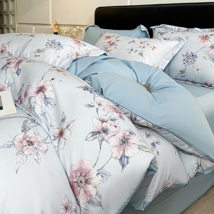 91家纺网 家纺一手货源 找家纺 帛美家纺 2025新款40S莱赛尔天丝棉数码印花四件套 花拾