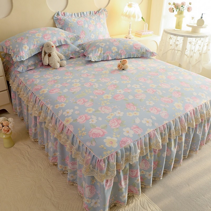 91家纺网 家纺一手货源 找家纺 美达家纺 2025新款全棉印花单床裙 纷然花朵