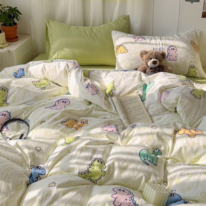 91家纺网 家纺一手货源 找家纺 仟人梦 2025新款水洗棉印花四件套 恐龙日记