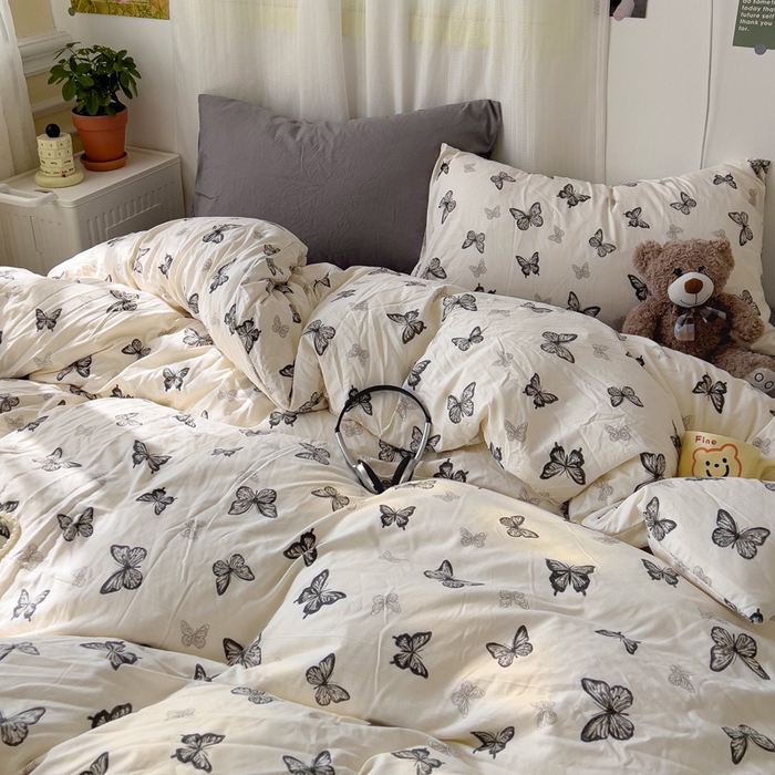 91家纺网 家纺一手货源 找家纺 仟人梦 2025新款水洗棉印花四件套 蝴蝶印记