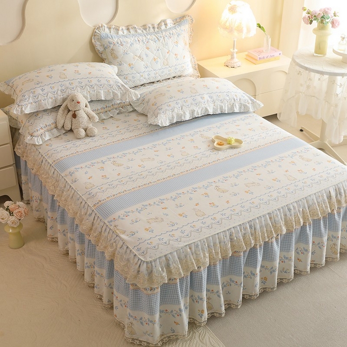 91家纺网 家纺一手货源 找家纺 美达家纺 2025新款全棉印花单床裙 花宠乐章-蓝