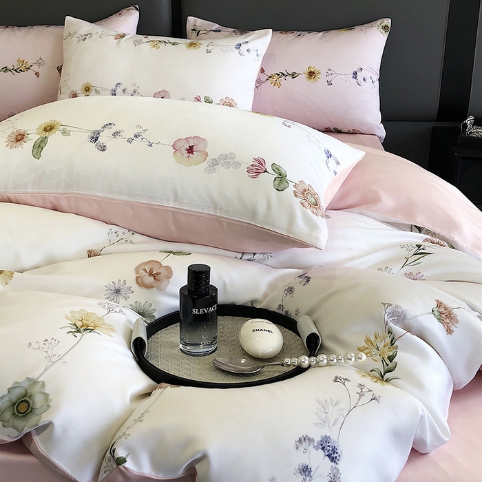 91家纺网 家纺一手货源 找家纺 立奥被业 2025年新款100%兰精天丝四件套天丝数码印花四件套 余梦粉