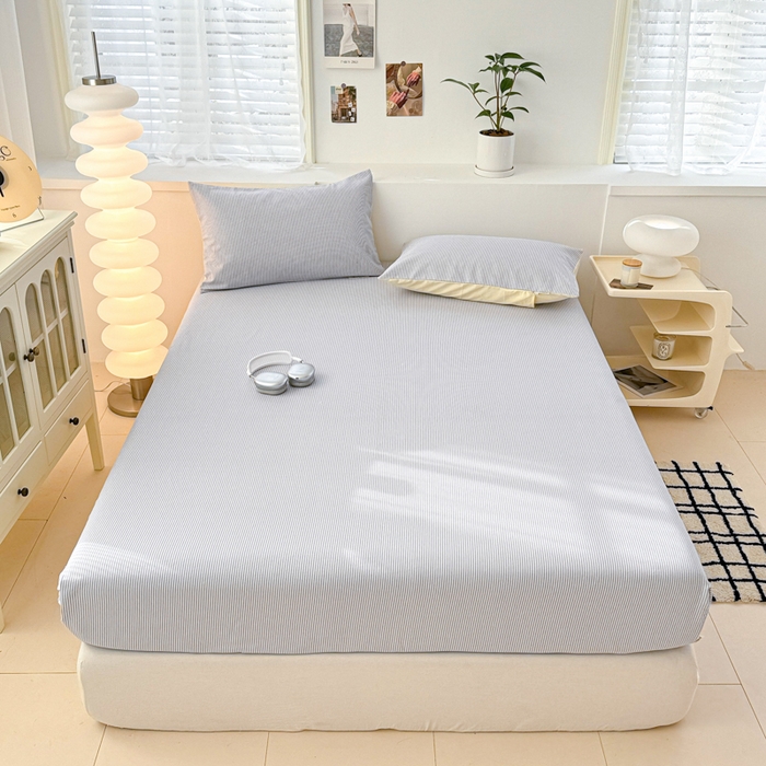 91家纺网 家纺一手货源 找家纺 眠博士2025新款全棉老粗布床笠 老粗布床笠-细条灰