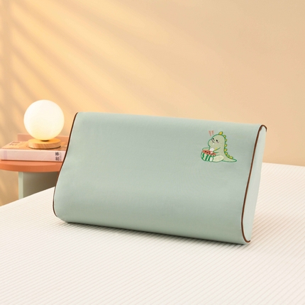 小猫派 2025新款磨毛全棉刺绣乳胶枕套纯棉儿童记忆枕芯套加厚吸汗成人颈椎枕套 绿色恐龙