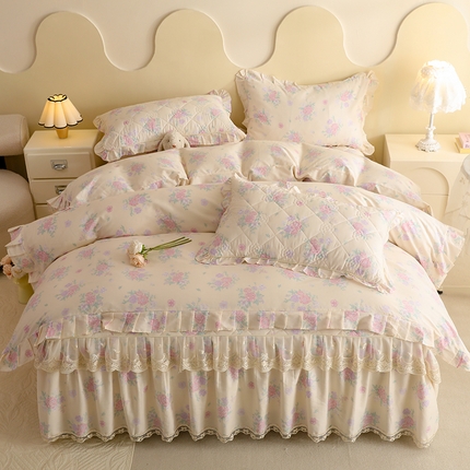 91家纺网 家纺一手货源 找家纺 （总）美达家纺 2025新款全棉印花半夹棉床裙四件套