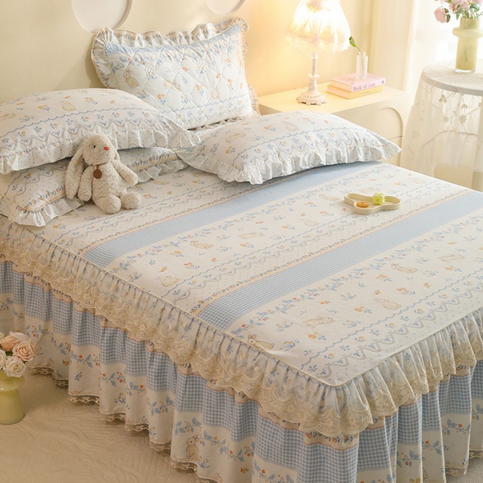 91家纺网 家纺一手货源 找家纺 美达家纺 2025新款全棉印花单床裙 花宠乐章-蓝