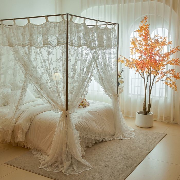 91家纺网 家纺一手货源 找家纺 （总）都市缘蚊帐 2025新款A902穿杆落地宫廷蚊帐烤漆支架款