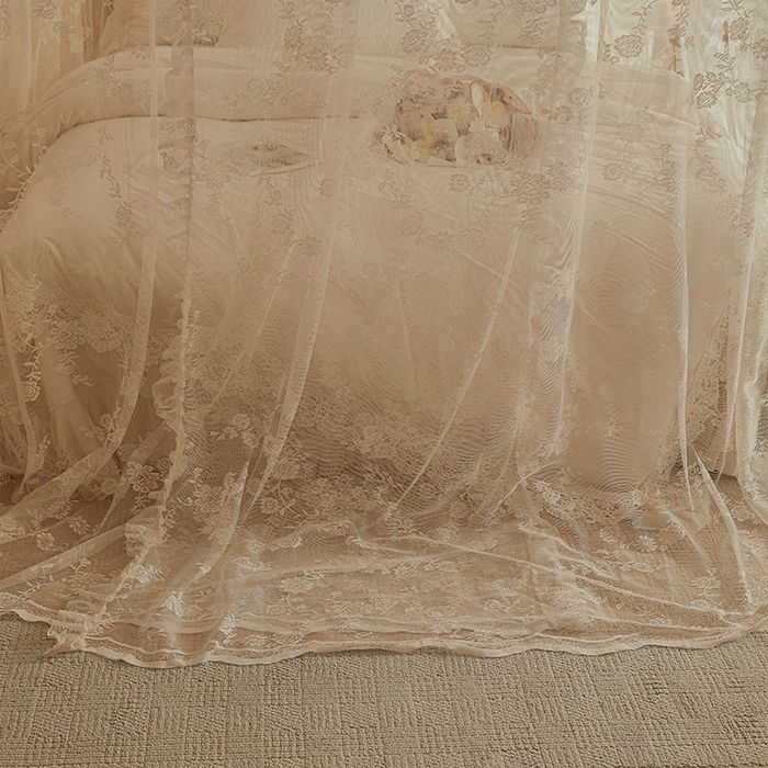 91家纺网 家纺一手货源 找家纺 都市缘蚊帐 2025新款A902穿杆落地宫廷蚊帐烤漆支架款 902可可庄园-奶油杏