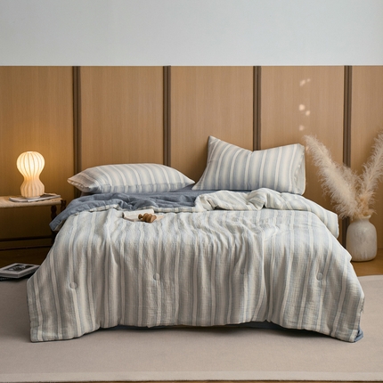 91家纺网 家纺一手货源 找家纺 （总）一加一 2025新款A类母婴级水洗全棉无印双层皱皱纱牛奶蛋白夏被四件套