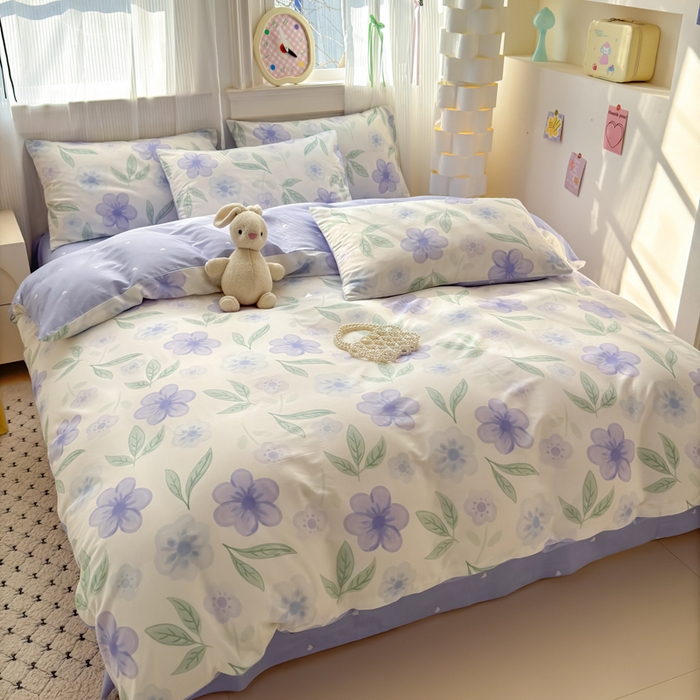 91家纺网 家纺一手货源 找家纺 清雅福 2025全棉13372小清新四件套和单被套早春系列第二批--四件套 玺园