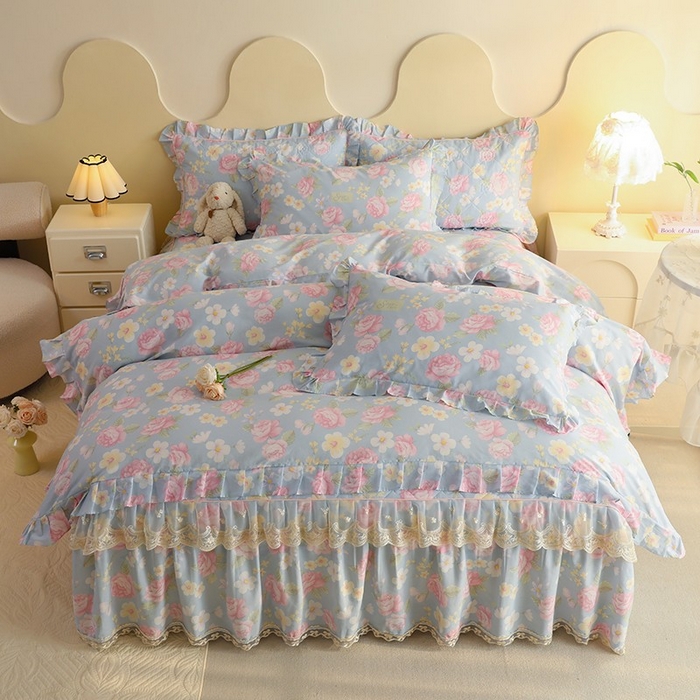 91家纺网 家纺一手货源 找家纺 （总）美达家纺 2025新款全棉印花半夹棉床裙四件套