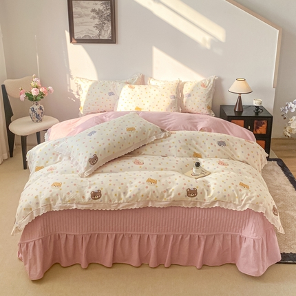 91家纺网 家纺一手货源 找家纺 （总）梦可莱家居 2025新款全棉韩版蕾丝边床盖四件套