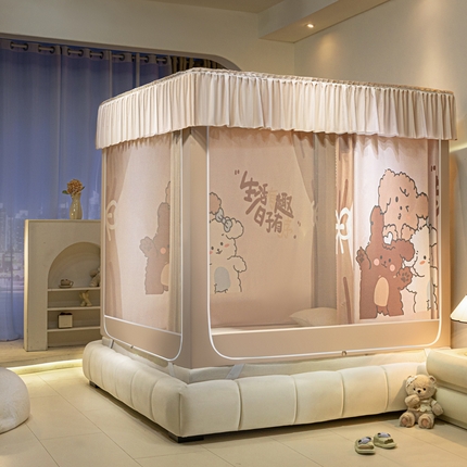 91家纺网 家纺一手货源 找家纺 （总）飞轮海蚊帐 2025新款三开门方顶花边防摔遮光蚊帐-Z39