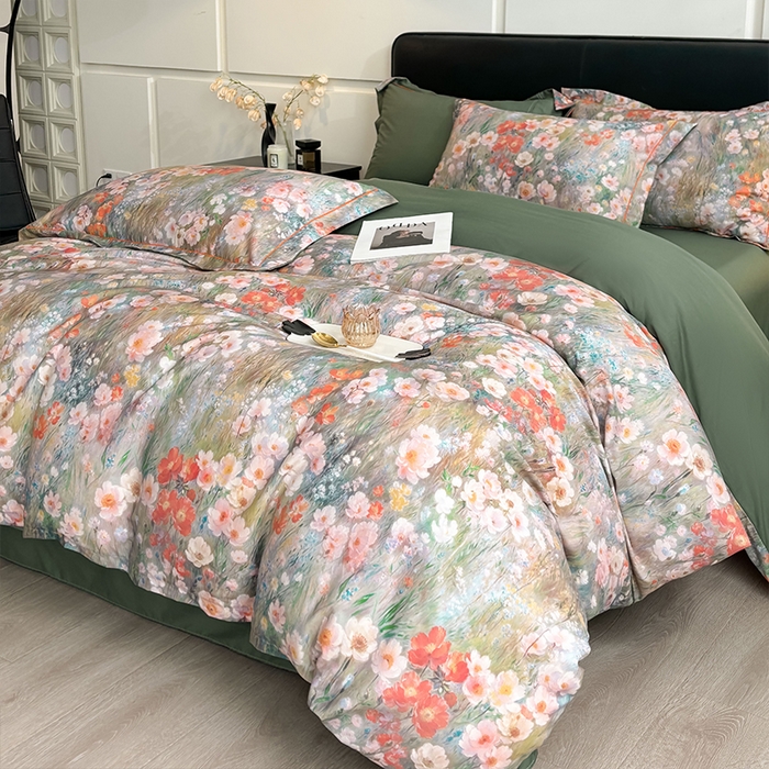 91家纺网 家纺一手货源 找家纺 帛美家纺 2025新款40S莱赛尔天丝棉数码印花四件套 翠玉纹