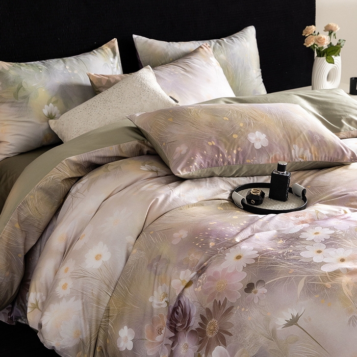 91家纺网 家纺一手货源 找家纺 立奥被业 2025新款60S数码印花四件套四件套 繁花绿