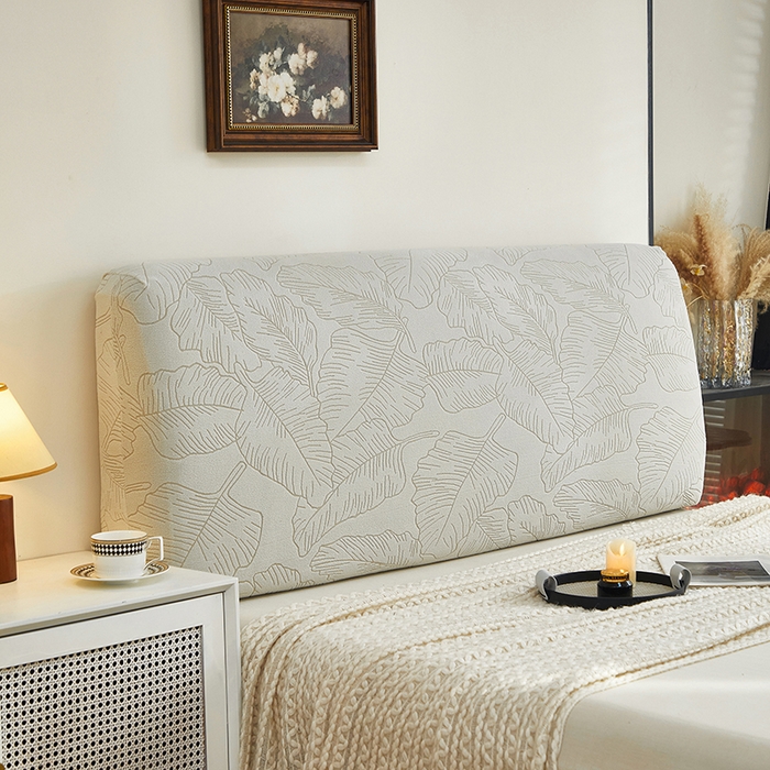 91家纺网 家纺一手货源 找家纺 逐日沙发套 2025新款提花绒床头罩-叶沙 浅灰