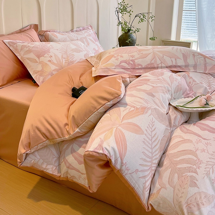 91家纺网 家纺一手货源 找家纺 梧桐树 2025新款100%全棉60S长绒棉套件 S22-深海秘境-粉