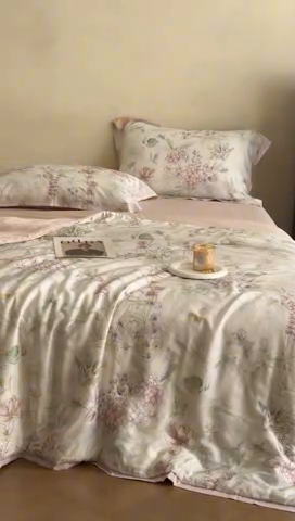 91家纺网 家纺一手货源 找家纺 黛舒家居 2025新款天丝印花夏被四件套 繁花枝恋