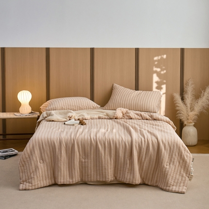 91家纺网 家纺一手货源 找家纺 （总）一加一 2025新款A类母婴级水洗全棉无印双层皱皱纱牛奶蛋白夏被四件套