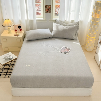 眠博士2025新款 全棉双层纱 单床笠 双层纱床笠-浅灰条