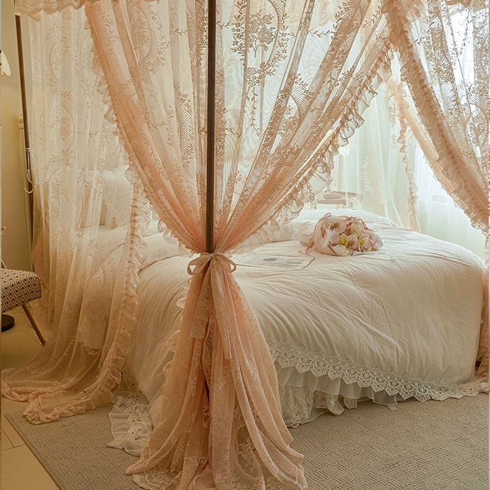 91家纺网 家纺一手货源 找家纺 都市缘蚊帐 2025新款A902穿杆落地宫廷蚊帐烤漆支架款 902薇尔庄园-奶油玉