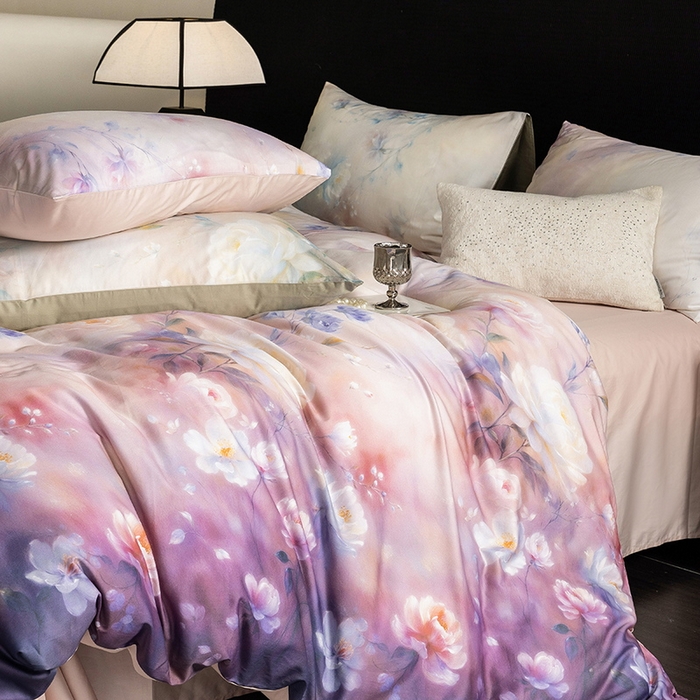 91家纺网 家纺一手货源 找家纺 立奥被业 2025新款60S数码印花四件套四件套 花仙粉