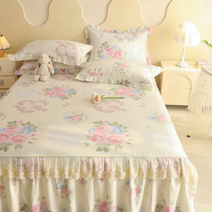 91家纺网 家纺一手货源 找家纺 美达家纺 2025新款全棉印花单床裙 法尔曼玫瑰