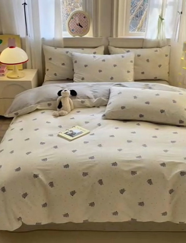 91家纺网 家纺一手货源 找家纺 清雅福 2025全棉13372小清新四件套和单被套早春系列第二批--四件套 萌象派对