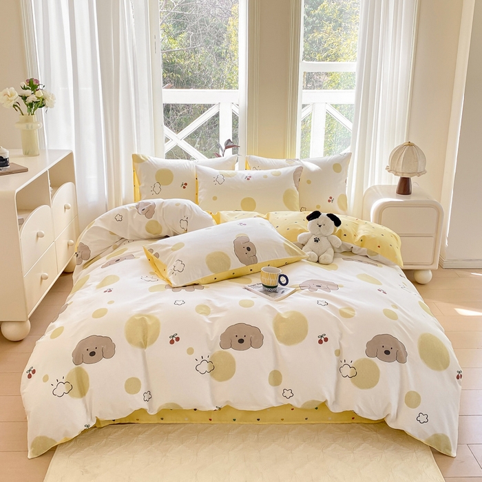 91家纺网 家纺一手货源 找家纺 帅露家纺 2025开春新品全棉喷气13070小清新印花纯棉全棉四件套 海盐幻想