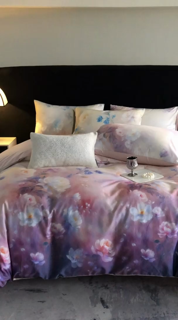 91家纺网 家纺一手货源 找家纺 立奥被业 2025新款60S数码印花四件套四件套 花仙粉