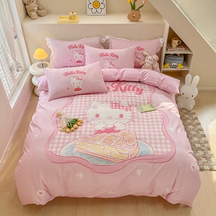 2025新款三丽鸥系列数码印花纯棉全棉床裙三件套四件套-简约款 简约基础款-心动凯蒂