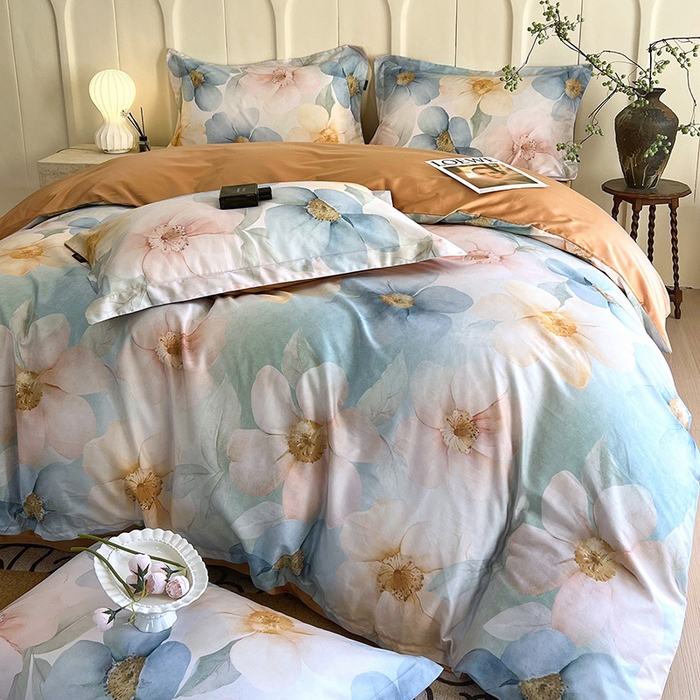 91家纺网 家纺一手货源 找家纺 梧桐树 2025新款100%全棉60S长绒棉套件 S27雅韵-蓝