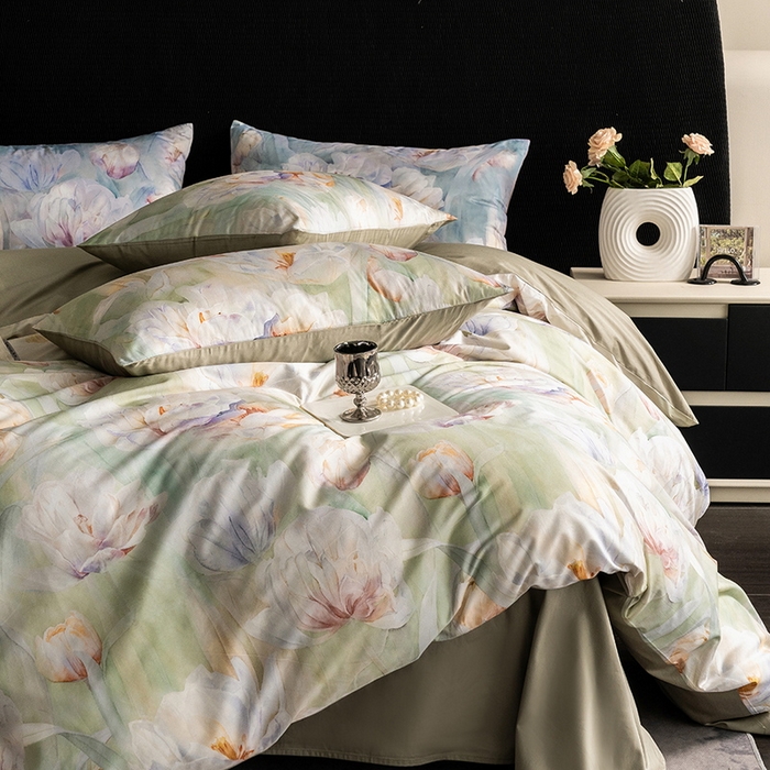 91家纺网 家纺一手货源 找家纺 立奥被业 2025新款60S数码印花四件套四件套 百合绿