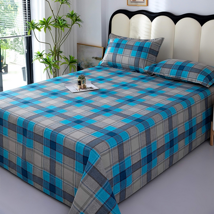 91家纺网 家纺一手货源 找家纺 帛洵2025新款原棉老粗布床单 灰蓝格