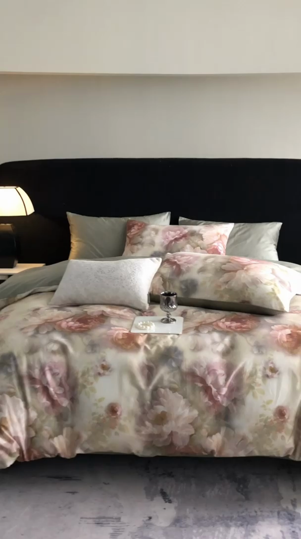 91家纺网 家纺一手货源 找家纺 立奥被业 2025新款60S数码印花四件套四件套 木兰绿